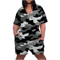 thumbnail image 2 of Dazajoo Women's Oversized Overalls 2024 Summer Plus Size V Neck Short Sleeve Camouflage Jumpsuits with Pockets Loose Casual Back Zipper Short Rompers for Women,Multicolor,XXXXL, 2 of 5