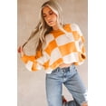 thumbnail image 5 of Women's Orange Checkered Bishop Sleeve Sweater – Cozy Casual Style for Fall Days, XL, 5 of 12