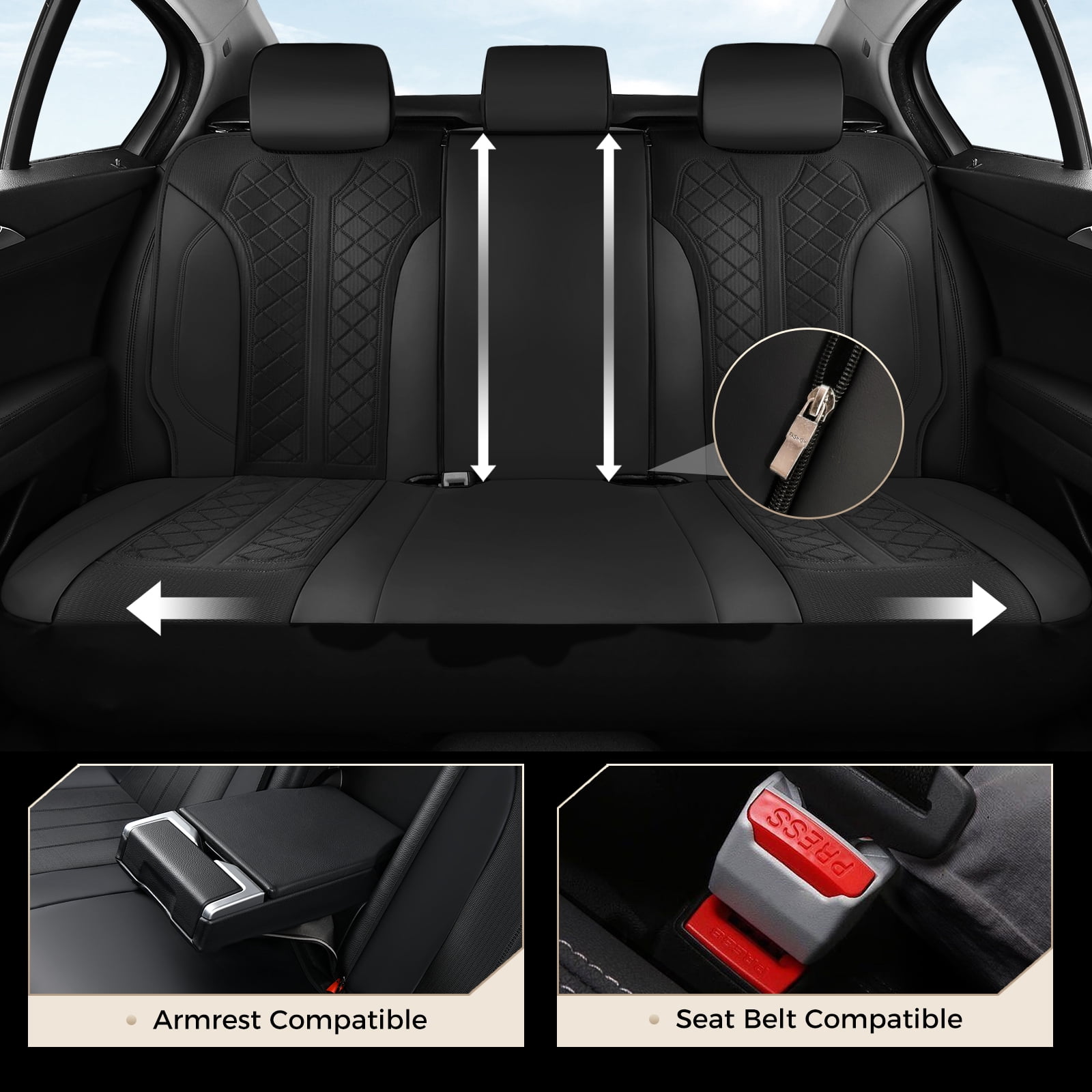 Coverado Car Seat Covers Full Set, Luxury Faux Leather Seat Protectors, Universal Fit for Cars, SUVs, Trucks-Black