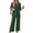 Dark Green, variant on Womens 2 Piece Lounge Outfits 3/4 Sleeve V Neck Button Top Leaf Print Wide Leg Pants Casual Spring Summer Vacation Set