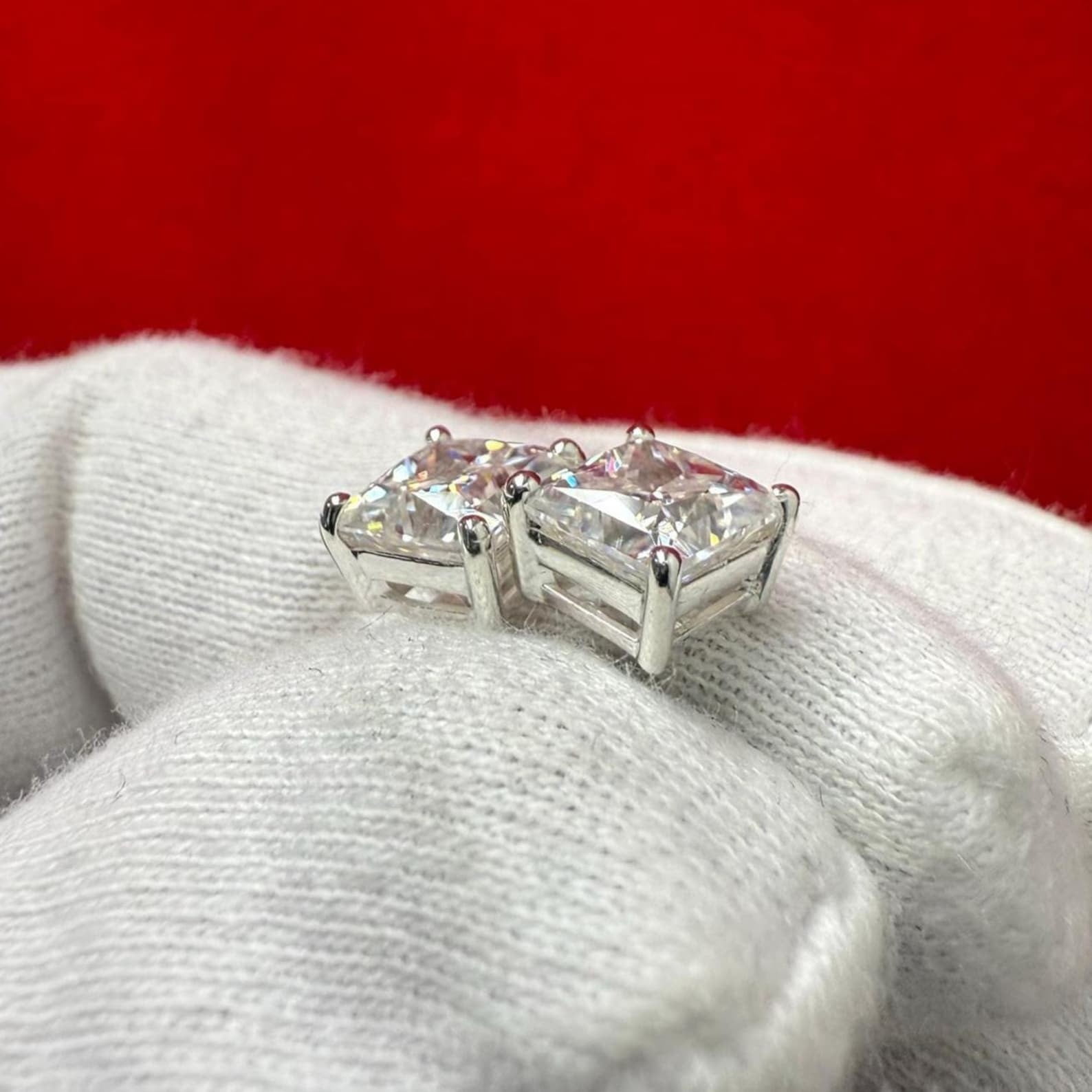 Radiant Jewelry 4 CT Princess Cut Simulated Diamond Stud Earrings for Women, Screw Back Solitaire Studs, 14K White Gold Plated 925 Sterling Silver