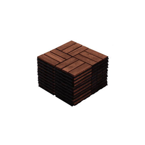 10 PCS Interlocking Deck Tiles Checker Pattern, 12" x 12" Square Brown Acacia Hardwood Outdoor Flooring for Patio, Bancony, Pool Side