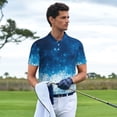 thumbnail image 3 of Fotbe Blue Glitter Sparkles Pattern Men’s Golf Polo Shirt – Breathable Performance Golf Shirt with Button-Down Collar-Medium, 3 of 6
