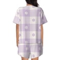 thumbnail image 3 of Bingfone Floral Purple Buffalo Plaid Print Pajamas Sets for Women Soft Short-Sleeved Pjs with Lounge Shorts Two Piece Sleepwear, 3 of 8