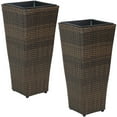 thumbnail image 3 of Sunnydaze 11" x 11" x 24" Square Brown Polyrattan Outdoor Planter with Liner 2-Count, 3 of 11