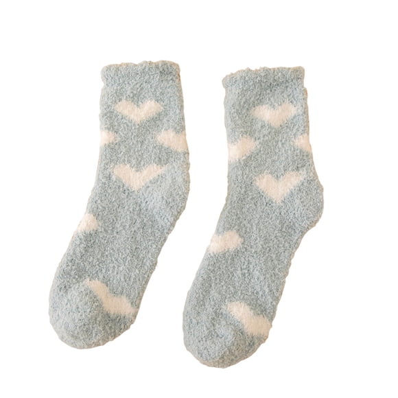Cameland Women's Slippers Socks Hearted Print Home Sleeping Socks Winter Coral Velvet Socks Warm Mid-calf Socks