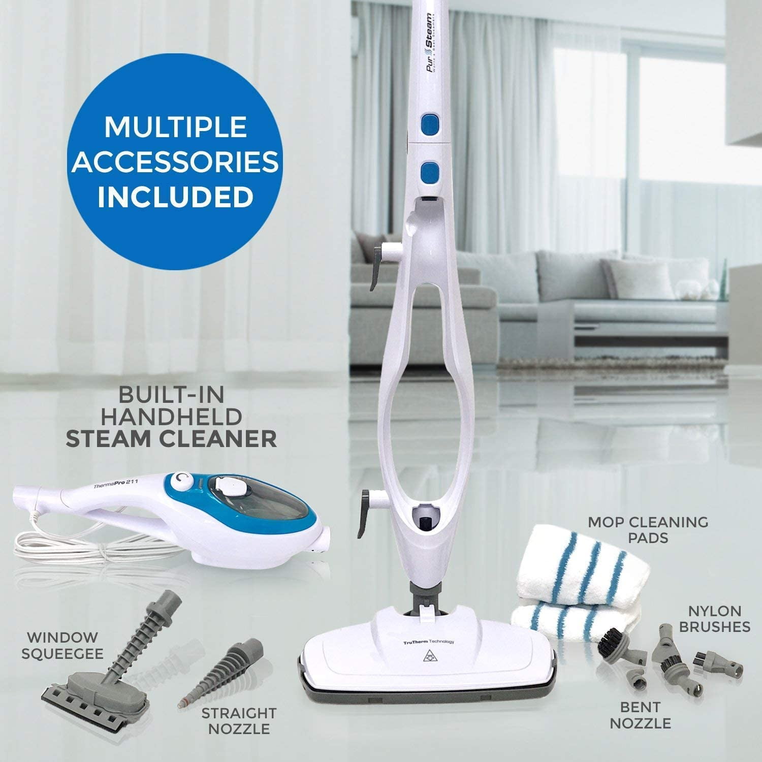  Steam Mop Cleaner 10-in-1 with Convenient Detachable Handheld  Unit, Laminate/Hardwood/Tiles/Carpet Kitchen - Garment - Clothes - Pet  Friendly Steamer Whole House Multipurpose Use by PurSteam World's Best  Steamers