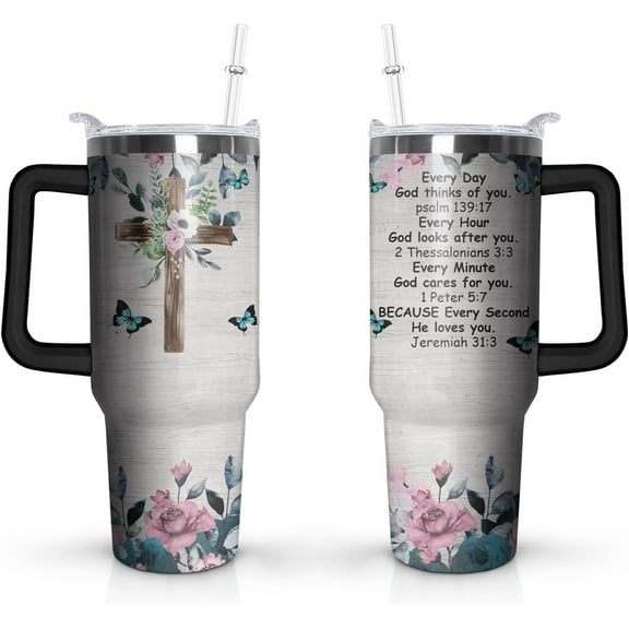 Christian Tumbler Inspiration Christian Gift for Women, Bible Verse Religious Coffee Cup, Religious Gifts For Mom Sister Grandma, 40 Oz Stainless Steel Tumbler With Handle & Straw