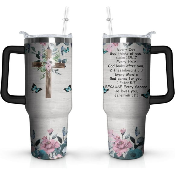 Christian Tumbler Inspiration Christian Gift for Women, Bible Verse Religious Coffee Cup, Religious Gifts For Mom Sister Grandma, 40 Oz Stainless Steel Tumbler With Handle & Straw