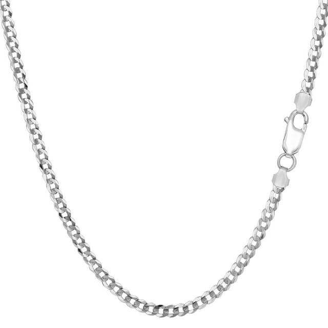 Sterling Silver Rhodium Plated Curb Chain Necklace, 3.0mm, 18"