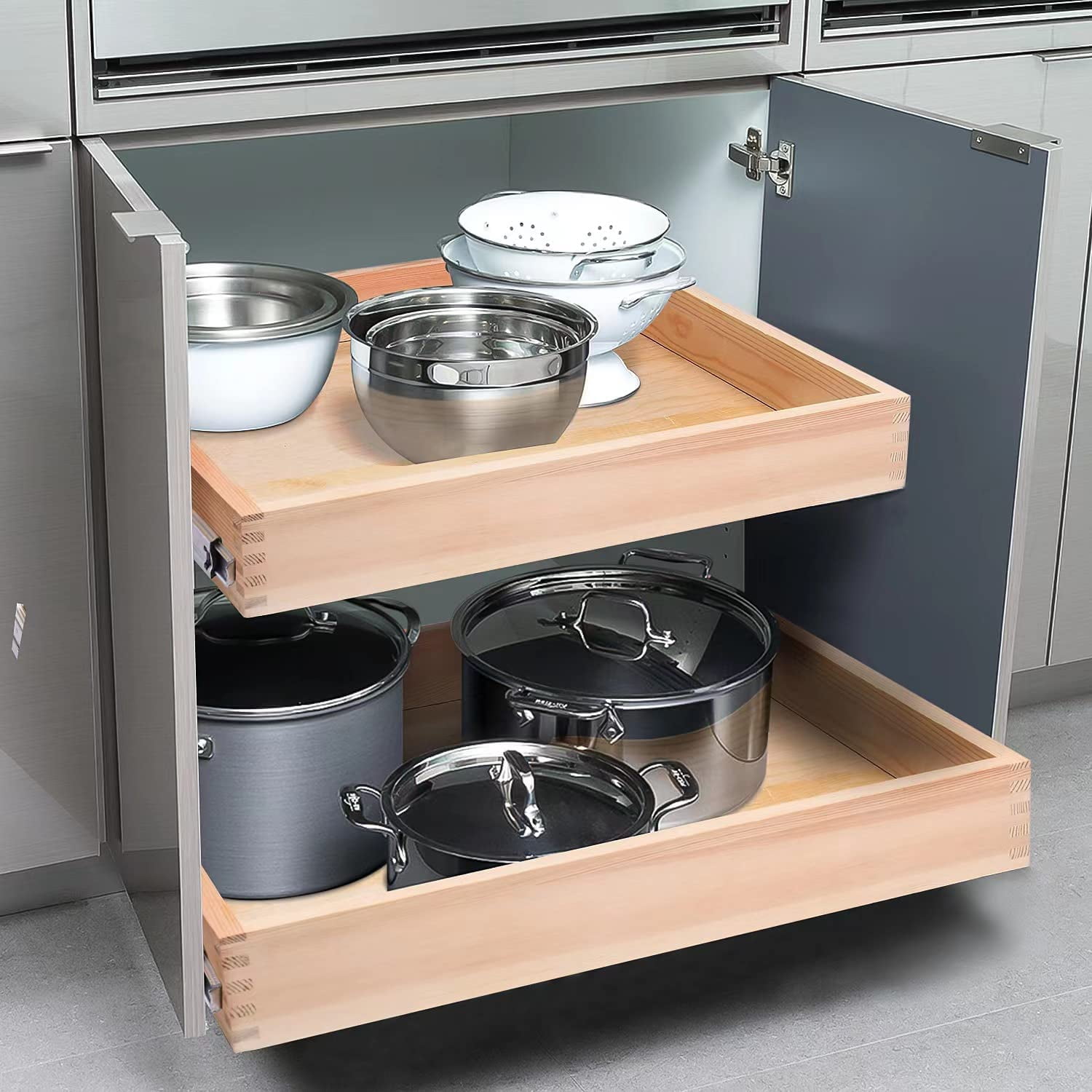 Pull Out Cabinet Drawer, 11”W x 21”D Soft Close Slide Out Wood Drawer Organizer for Kitchen, Finished, Bottom Assembly (Wood Drawer Part is Width 10'')
