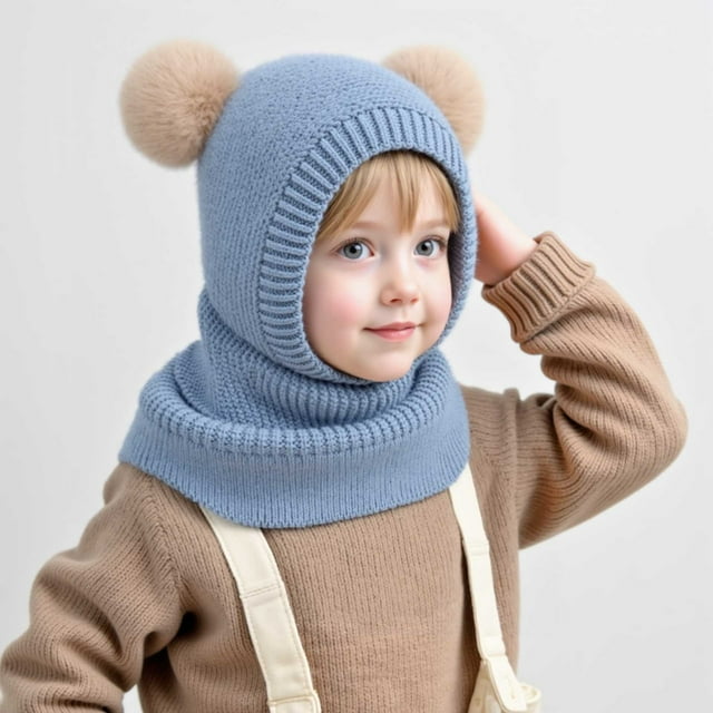 Gorro de invierno para niños pequeños | Pasamontañas 2 en 1 con forro polar y cubrebocas | Gorro de punto cálido y calentador de cuello para niños y niñas