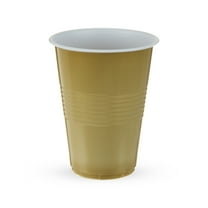True Party 16 oz Plastic Cups in Gold - Set of 24 Durable Disposable Cups for Beer, Wine, Cocktails - Gold, 16 oz, Set of 24