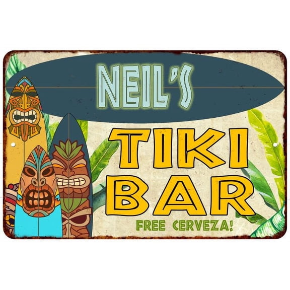 Neil's TIKI BAR Island Sign Metal Wall Decor 8 x 12 High Gloss Metal 208120058357
