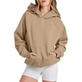 thumbnail image 2 of Resort Wear for Women 2025 Women's Solid Sweatshirt Women Solid Basic Letter Loose Hoodie Sweatshirt Long Sleeve Pocket Drop Shoulder Pullovers Top, 2 of 5