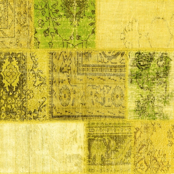 Ahgly Company Machine Washable Indoor Square Patchwork Yellow Transitional Area Rugs, 5' Square