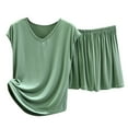 thumbnail image 2 of Georges Complets pour Femmes Chic Dames Mode Shorts Deux Pièces Couleur Unie Manches Courtes Complet Décontracté, 2 of 3