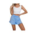 thumbnail image 3 of Pantalones cortos de algodón for mujer, cintura alta, dobladillo con volantes, cordón elástico, pantalones ligeros de verano for vacaciones en la playa, 3 of 5