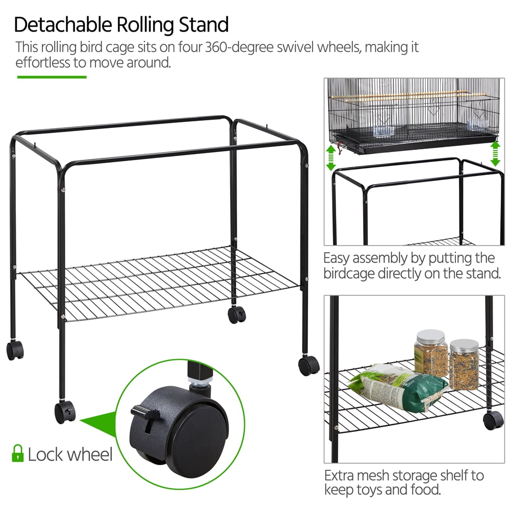 Alden Design 47" Metal Bird Cage with Slide-Out Tray and Rolling Stand, Black