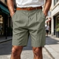 thumbnail image 2 of CIENVNSTG Men's Linen-Textured Quick-Dry Shorts Drawstring Waist Breathable Beach & Casual Shorts Green S, 2 of 7