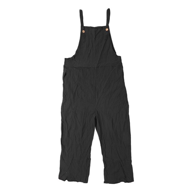 Monos informales para mujer, 2 bolsillos laterales, holgados, piernas anchas, monos de verano de Color puro para verano, negro, 2XL