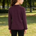 thumbnail image 5 of Girls Ruffle Mock Neck Long Sleeve Top, Solid Color Pullover Shirt with Ruffle Cuffs, Casual Fall Winter Kids Clothing | Akmoler,Purple 7--8 Years, 5 of 9