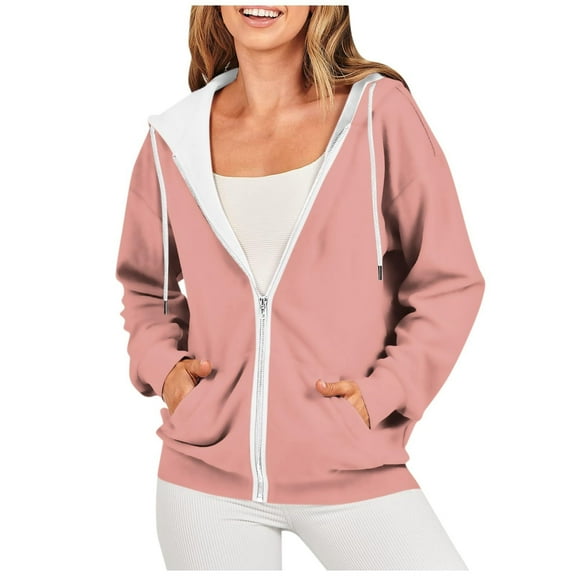 ShomPort Women Full Zip Long Sleeve Sweatshirt Solid Color Sport Hoodies Outdoor Jackets with Pocket