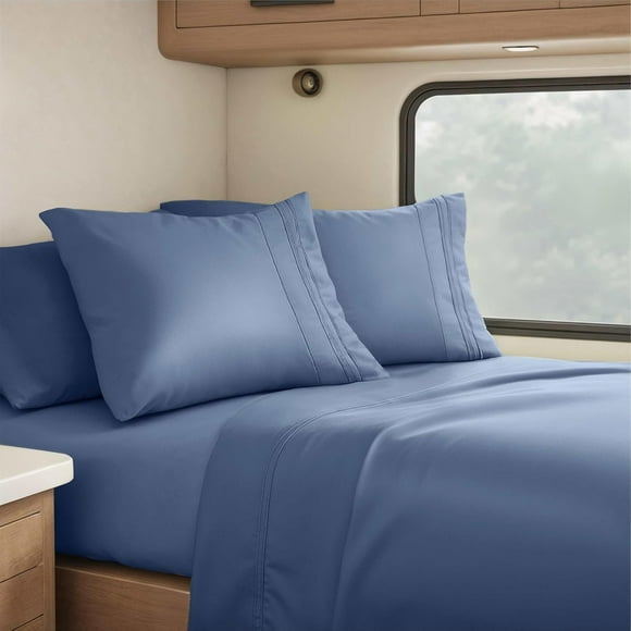 CUDUCA-RV Queen Sheets, 6 Piece RV Sheets Set - Hotel Luxury Sheets for RV Bunks, Super Soft Bedding Set, Short Queen,Navy Blue