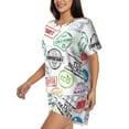 thumbnail image 2 of Daiia Stamp Set Collection Pattern Womens Pajama Sets Short Sleeve Pajamas for Women Sets Soft Lounge Sets Casual Round Neck Sleepwear PJS-Large, 2 of 7