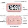 thumbnail image 4 of Reloj despertador, pequeño reloj despertador digital, pantalla LCD 5.1 con calendario de fecha y repetición, pantalla de alarma de temperatura, cabecera fácil de instalar (rosa) 168 g, 4 of 5