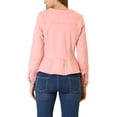 thumbnail image 4 of Allegra K Women's Round Neck Button Down Ruffled Hem Cropped Washed Denim Jacket, 4 of 7