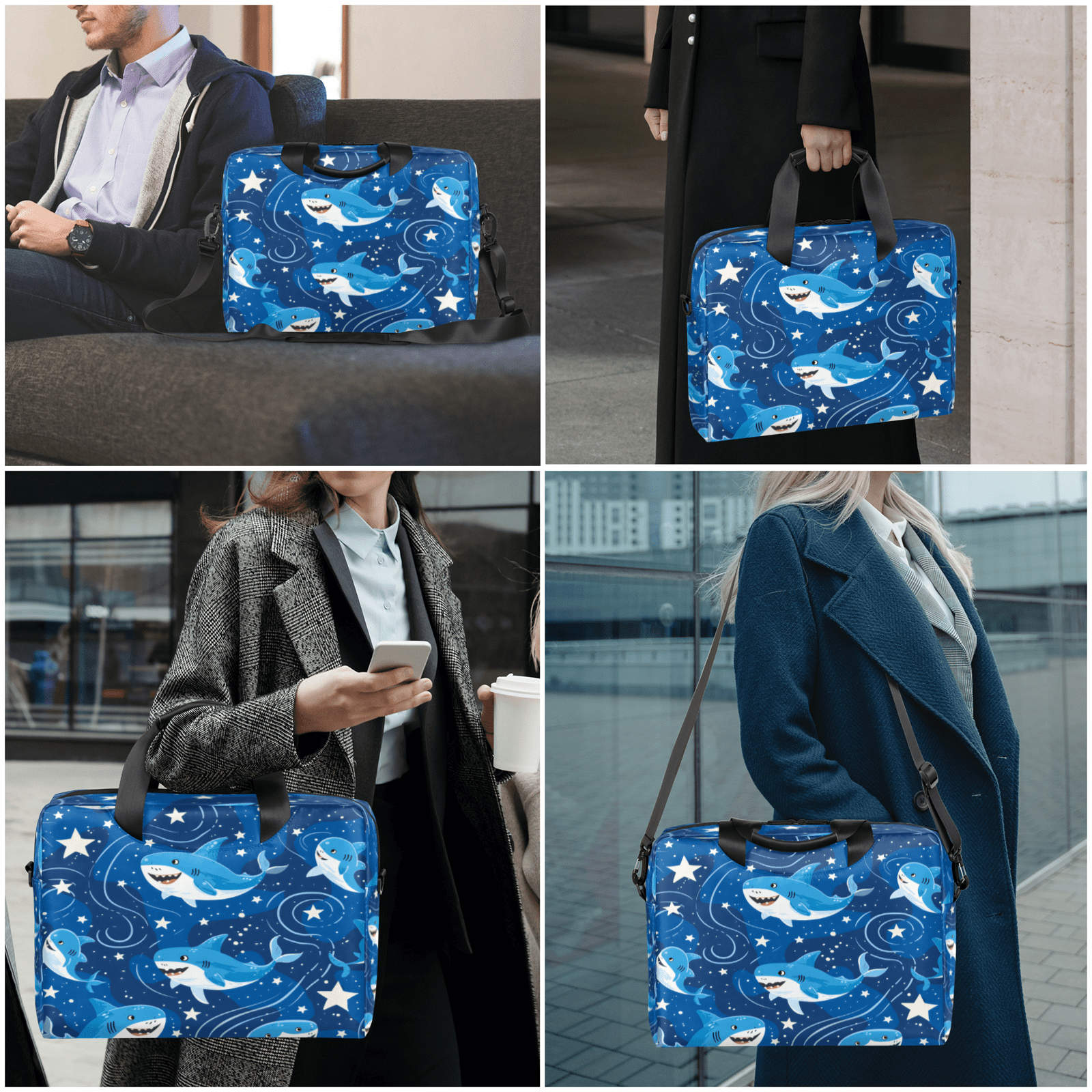 Herdesigns Shark Laptop Bag for Women Men, Computer Case Briefcase Messenger Bags, 15-15.6 inch Laptop Sleeve Shoulder Bag