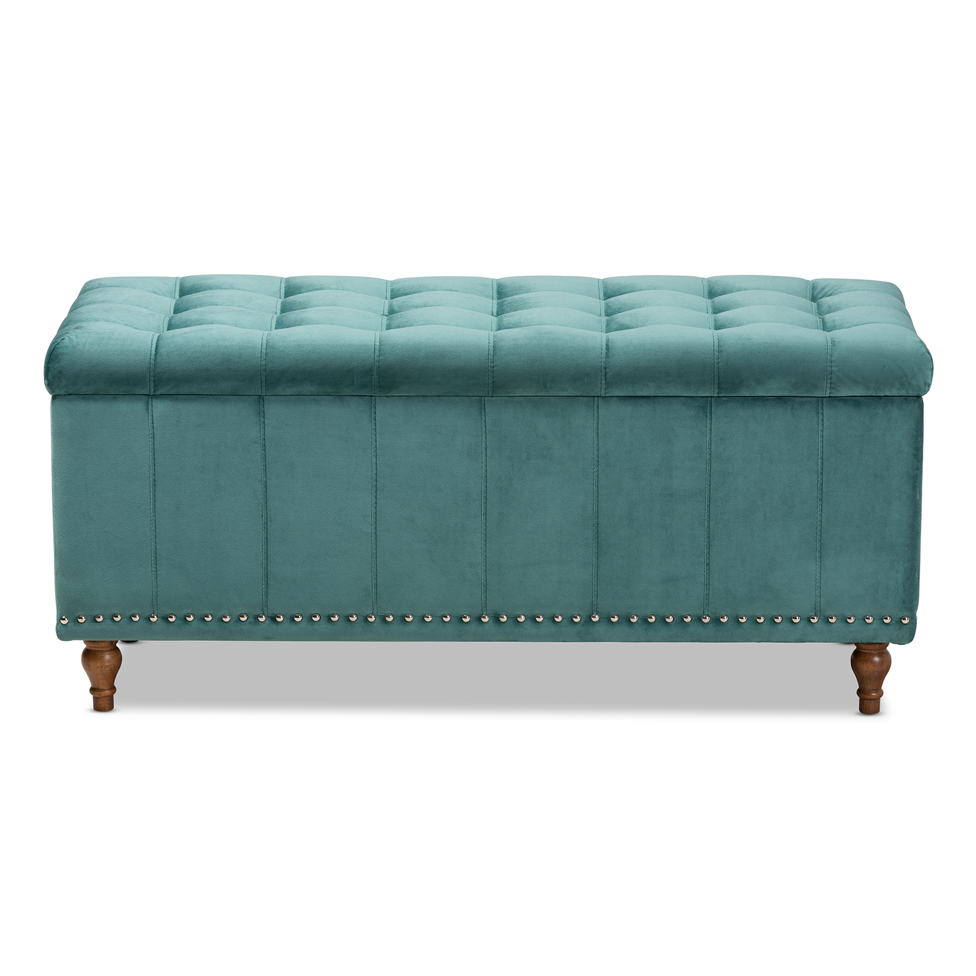 Baxton Studio Kaylee Modern and Contemporary Teal Blue Velvet Fabric Upholstered Button-Tufted Storage Ottoman Bench