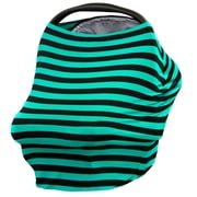 JLIKA Baby Car Seat Canopy Cover and Stretchy Nursing Cover - Teal Black Stripe