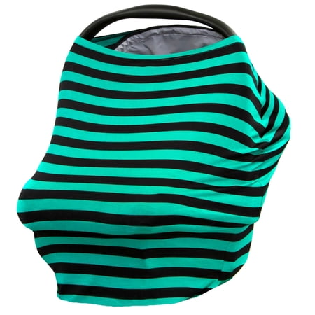 JLIKA Baby Car Seat Canopy Cover and Stretchy Nursing Cover - Teal Black Stripe