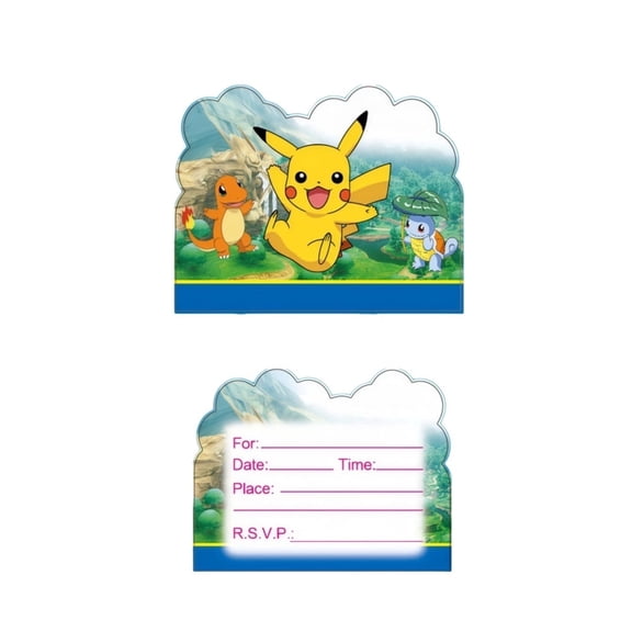 30 Pcs Pocket Monster Anime Cartoon Birthday Party Invitations, Fill-in Kids Birthday Invite Cards for Boys Girls