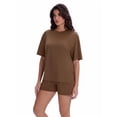 thumbnail image 4 of MINTREUS Womens 2 Piece Lounge Sets Crew Neck Short Summer Pajama Set Airport Travel Outfits with Pockets, 4 of 8