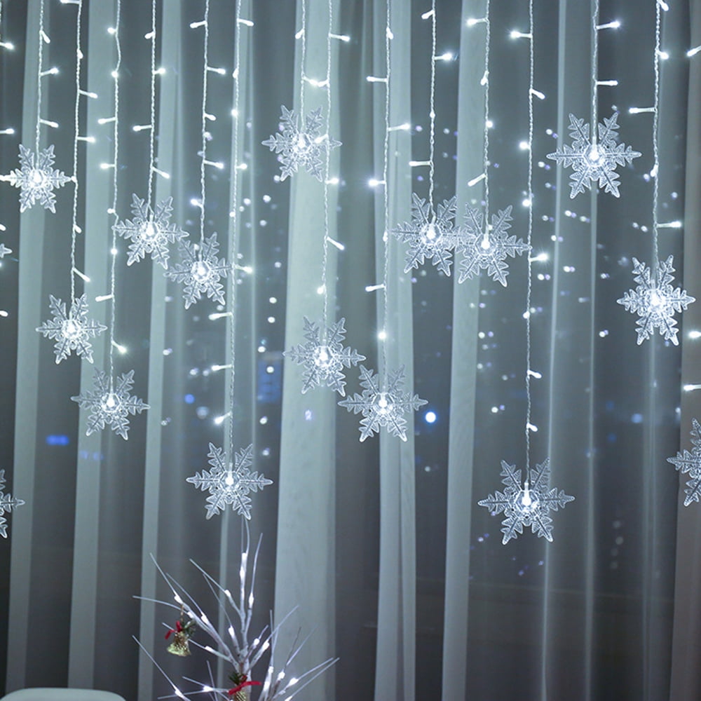 LED Snowflake Fairy String Curtain Window Lights Twinkle Christmas Xmas Party US 