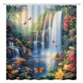 thumbnail image 4 of Waterfall Shower Curtain Rustic Floral Butterfly Forest Tropical Green Plant Lake Spring Garden Nature Landscape Bathroom Decor Set with Hooks-72"W x 96"L (Pack of 1), 4 of 7