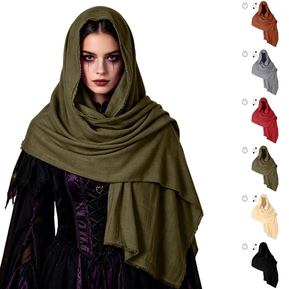 Cloak with Hood Men Women Cowl Hooded Renaissance Costume Medieval Post Apocalyptic Shawl Scarf Cape