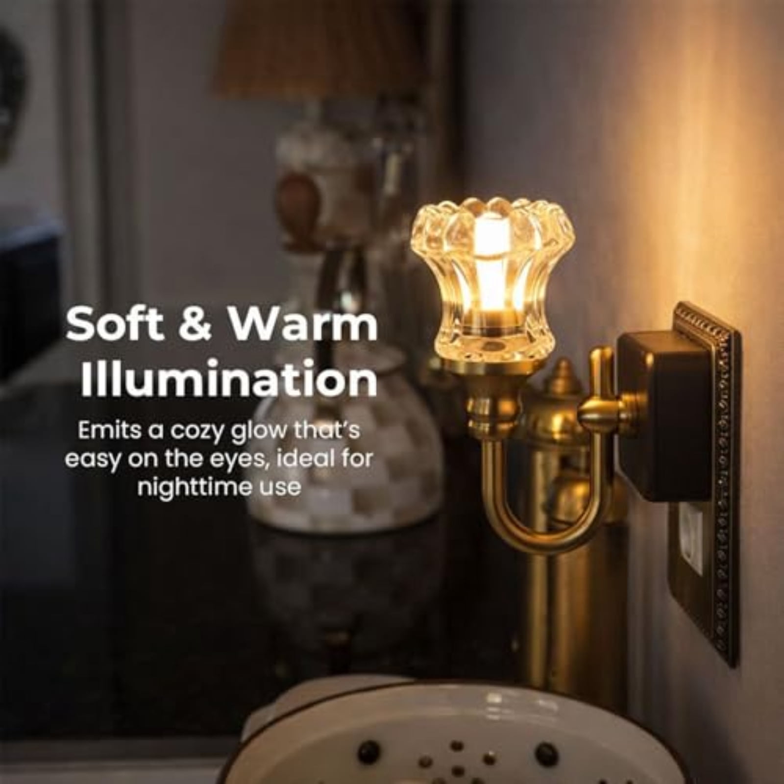 Night Lights Plug into Wall, Dimmable Night Light Pulg in, Diamond Automatic Night Lights with Auto Light Sensor, Adjustable Brightness 3000K LED Night Light, for Bedroom Hallway,5.9*6.7 In.