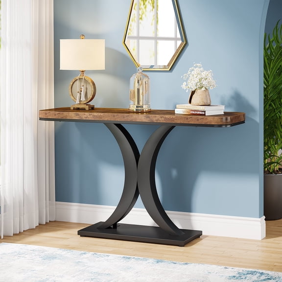 Tribesigns 40 inch Console Table, Rustic Hallway Accent Table with Geometric Base Narrow, Foyer Table for Living Room, Entryway
