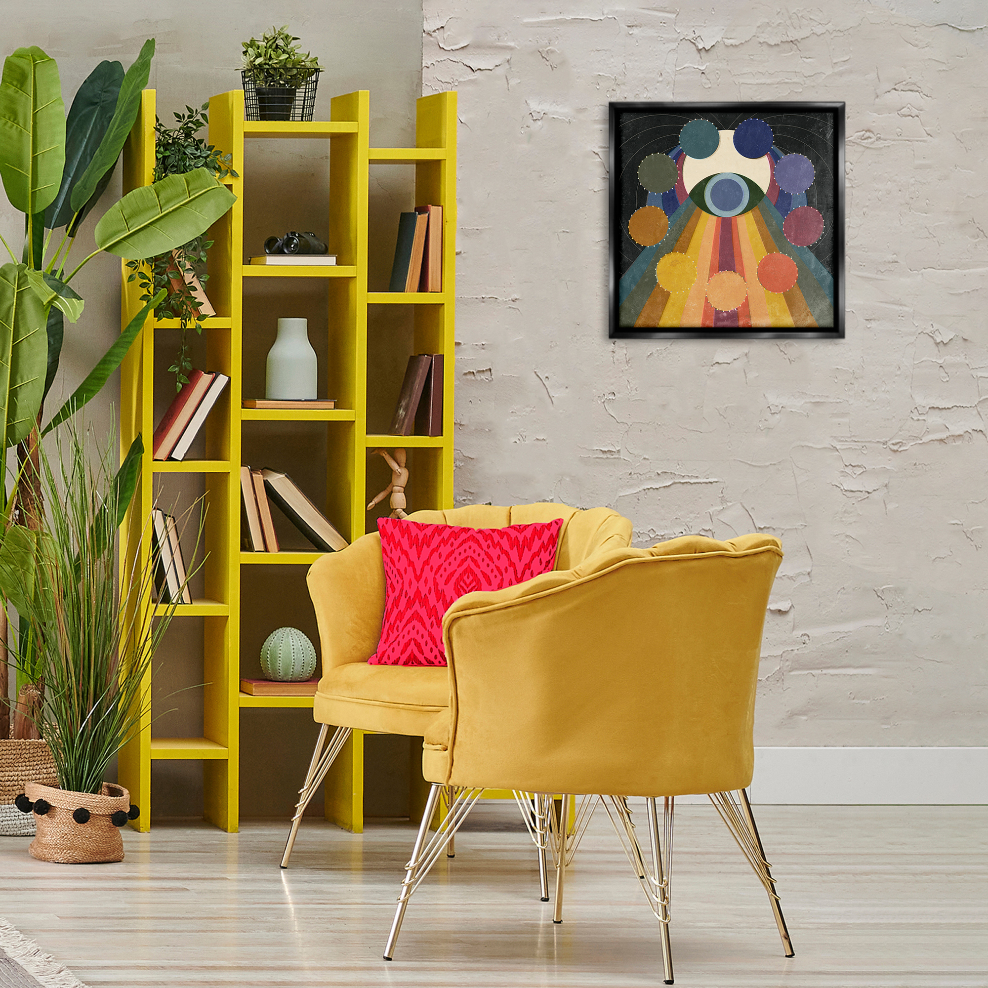 Stupell Industries Eye with Circles Pattern Abstract Painting Black Floater Framed Canvas Art Print Wall Art, 18 x 18