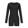 thumbnail image 3 of XFLWAM Summer One Piece Workout Jumpsuits for Women Casual Long Sleeve Control Bodycon Rompers Short Ribbed Bodysuits Black S, 3 of 5