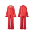 thumbnail image 4 of AIGUR Mommy and Me Matching Pajamas Long Sleeve Lapel Stripe Print Button Up Tops and Pants Set, 4 of 11