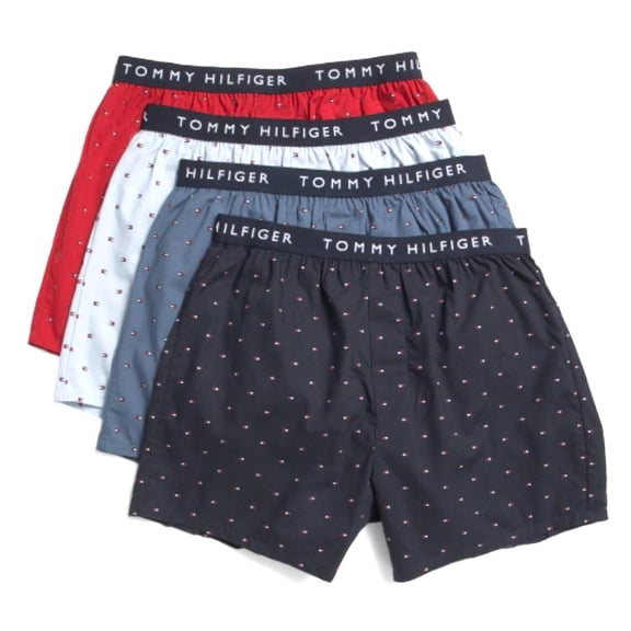 TOMMY HILFIGER MEN X4 - 253 MICRO RED MEDIUM - 4 PACK WOVEN BOXER UNDERWEAR