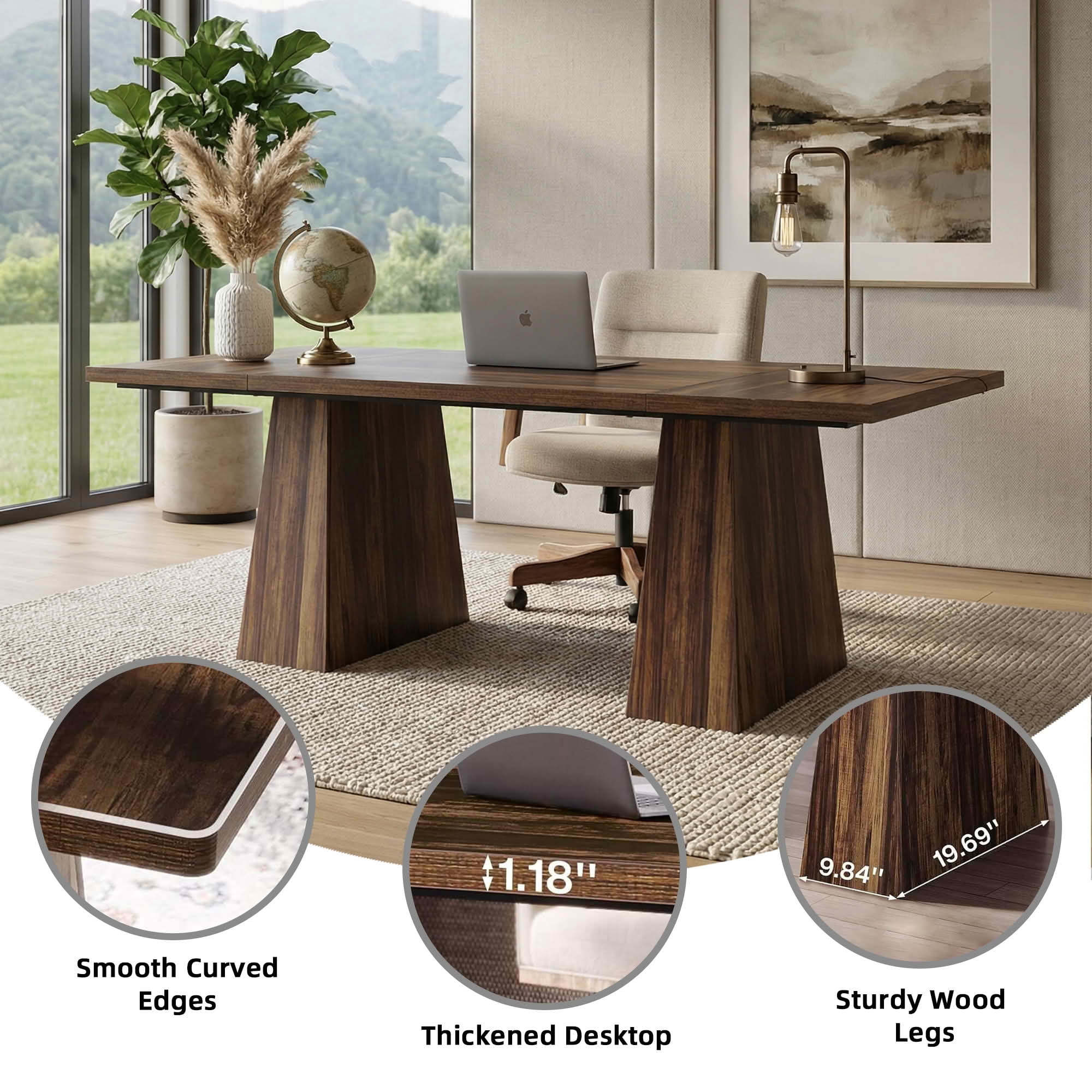 MAYEERTY 63 Inch Farmhouse Dining Table, Rectangular Wood Kitchen Table for 6 People with Tapered Legs