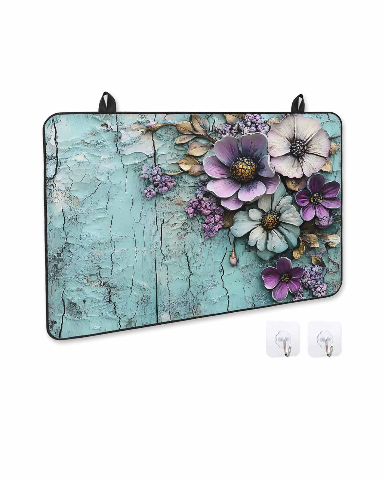 nqOlkjepod Large Induction Cooktop Protector Mat 36"x21", Retro Flower Stove Top Covers for Electric Stove, Blue Walls Mottled Vintage Country Farm Stove Burner Cover Mats, Glass Top Stove Cover