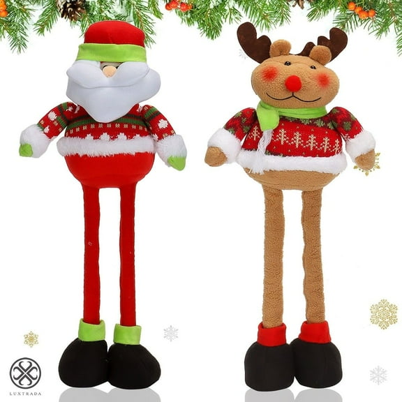 Luxtrada Christmas Santa Claus Reindeer Handmade Plush Doll Retractable Long Legs Table Decor for Decorations Indoor Home Decor