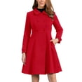 thumbnail image 1 of Abrigo de invierno de mujer vintage sólido de línea A con doble botonadura y cuello en rojo M, 1 of 6